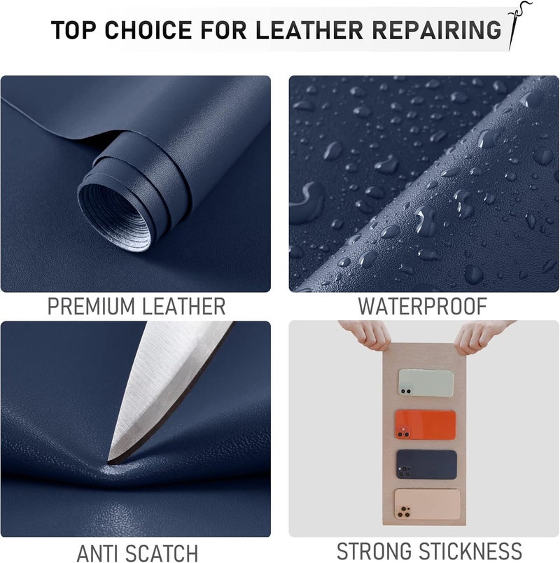 YAFLC Self Adhesive Leather Repair Tape Kit, 4"x 63" Leather Repair Patch for Furniture, Leather Repair Patch for Car seat, Sofas, Couch, Boat Seat Dark Blue - Image 4